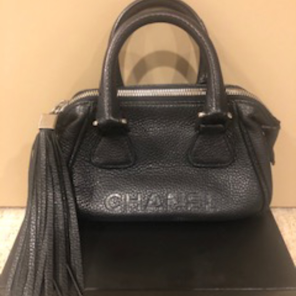 Chanel Black Caviar logo Fringe Mini Tote bag